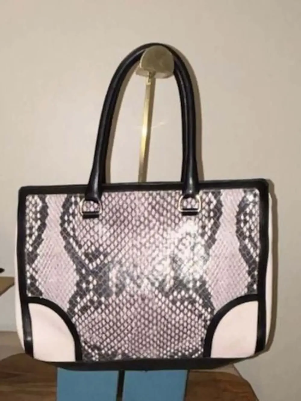 Furla Pink, Black and White Snake Print Leather Tote Handbag